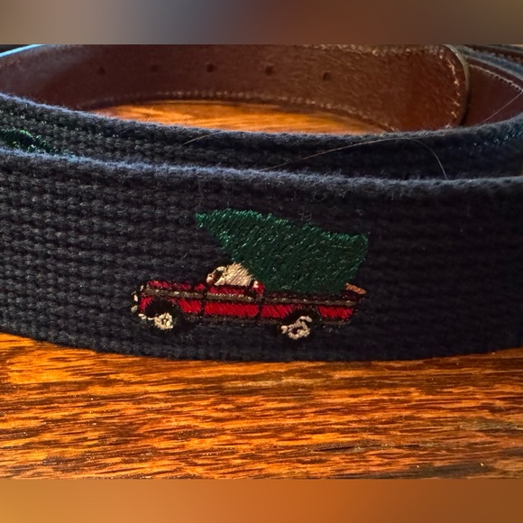 J. Crew Other - NWT J Crew Belt - Christmas Truck and Tree Embroidered/Leather back - Size 40